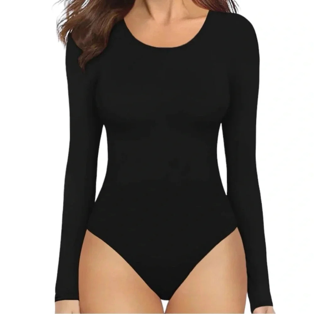 NWT Women’s Snap Crotch Casual Long Sleeve Leotard Athleisure Top Scoop Neck